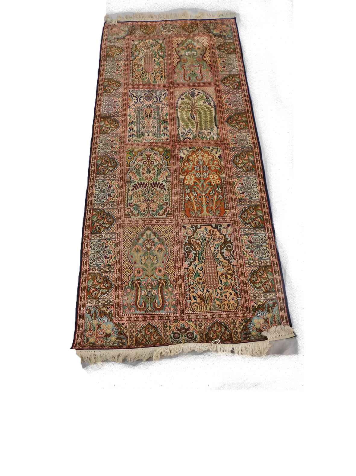 Size 2.5x6  feet's Hand-made Carpet(Silk-Weave-Silk-base)-(KE-49)